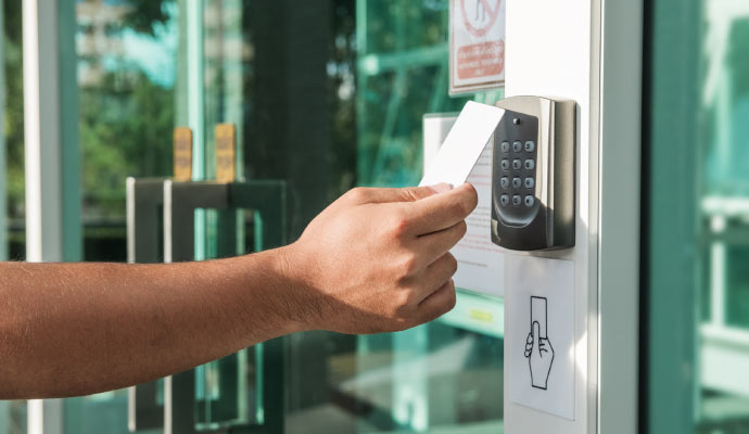 Scanning keycard on an access control device