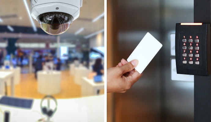 collage of cctv camera in retail store and card access control system