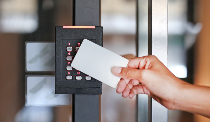 a person using card access control system