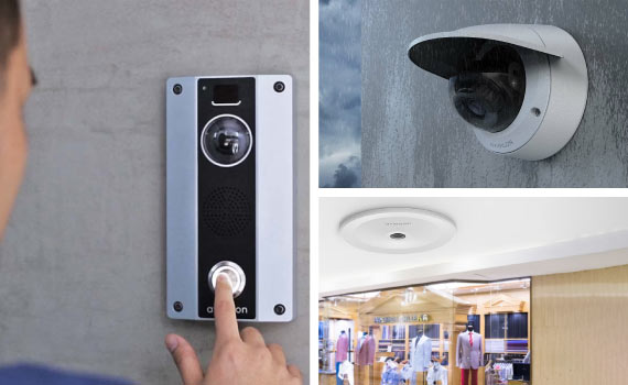 Collage of cctv, smart-door-lock, alarm-system