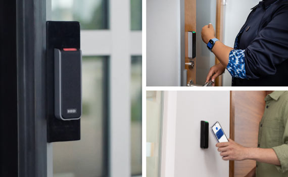 Collage of different uses of HID access control system