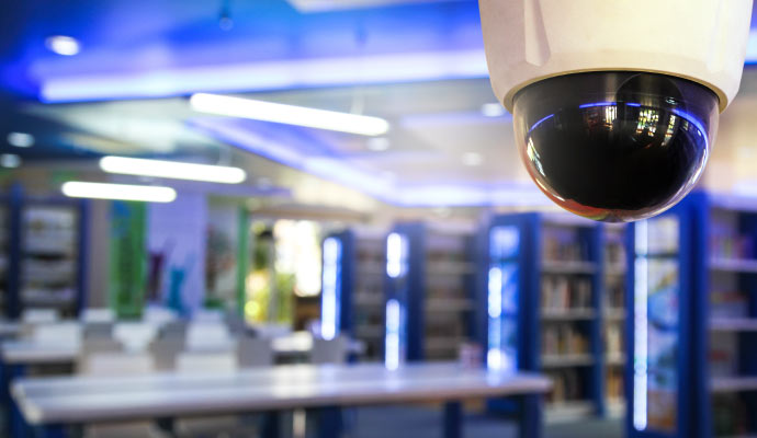 A security camera in a library