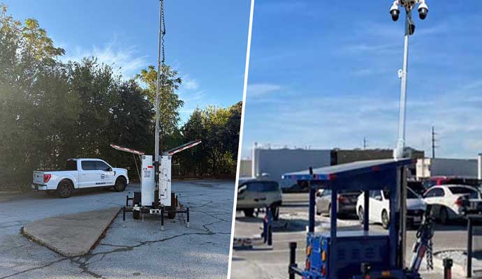 Collage of mobile surveillance box in concert and parking lot