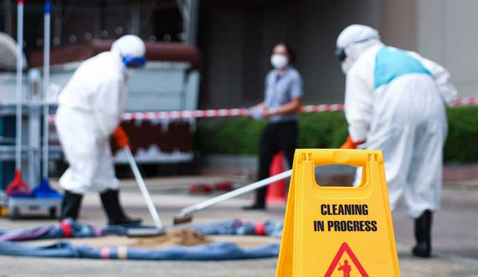 Professional worker cleaning hazardous materials