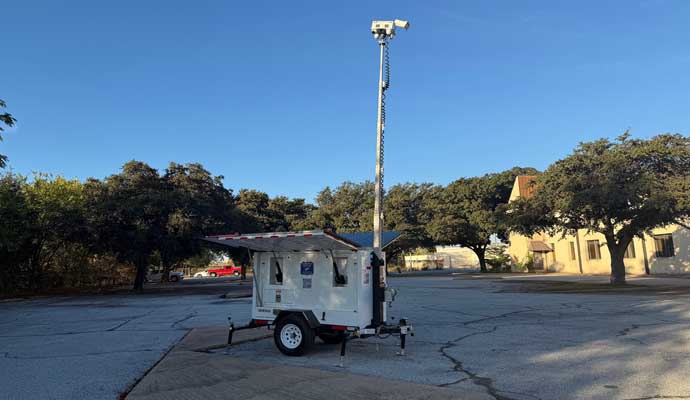 Mobile surveillance trailer in crime area