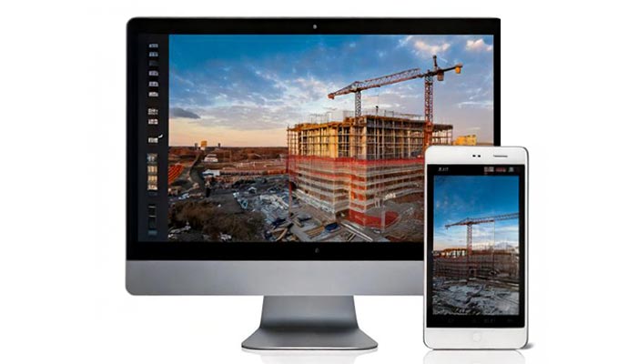 Recorded footage of construction site on different devices