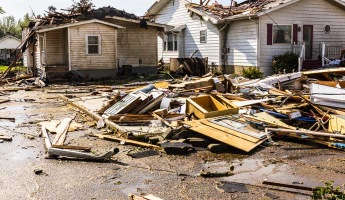 Storm damaged house