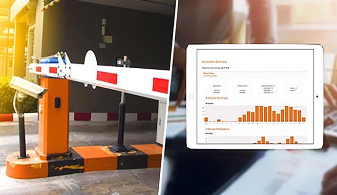 Collage of parking access control and smart business reporting