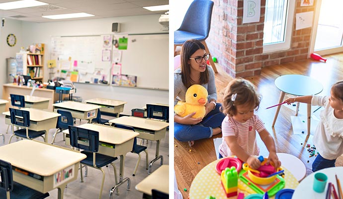 Collage of school and daycare center