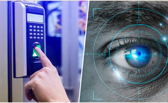 Collage of people using biometric and retina Scanner