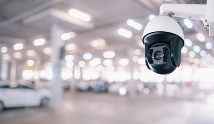 A video camera is installed in the parking lot